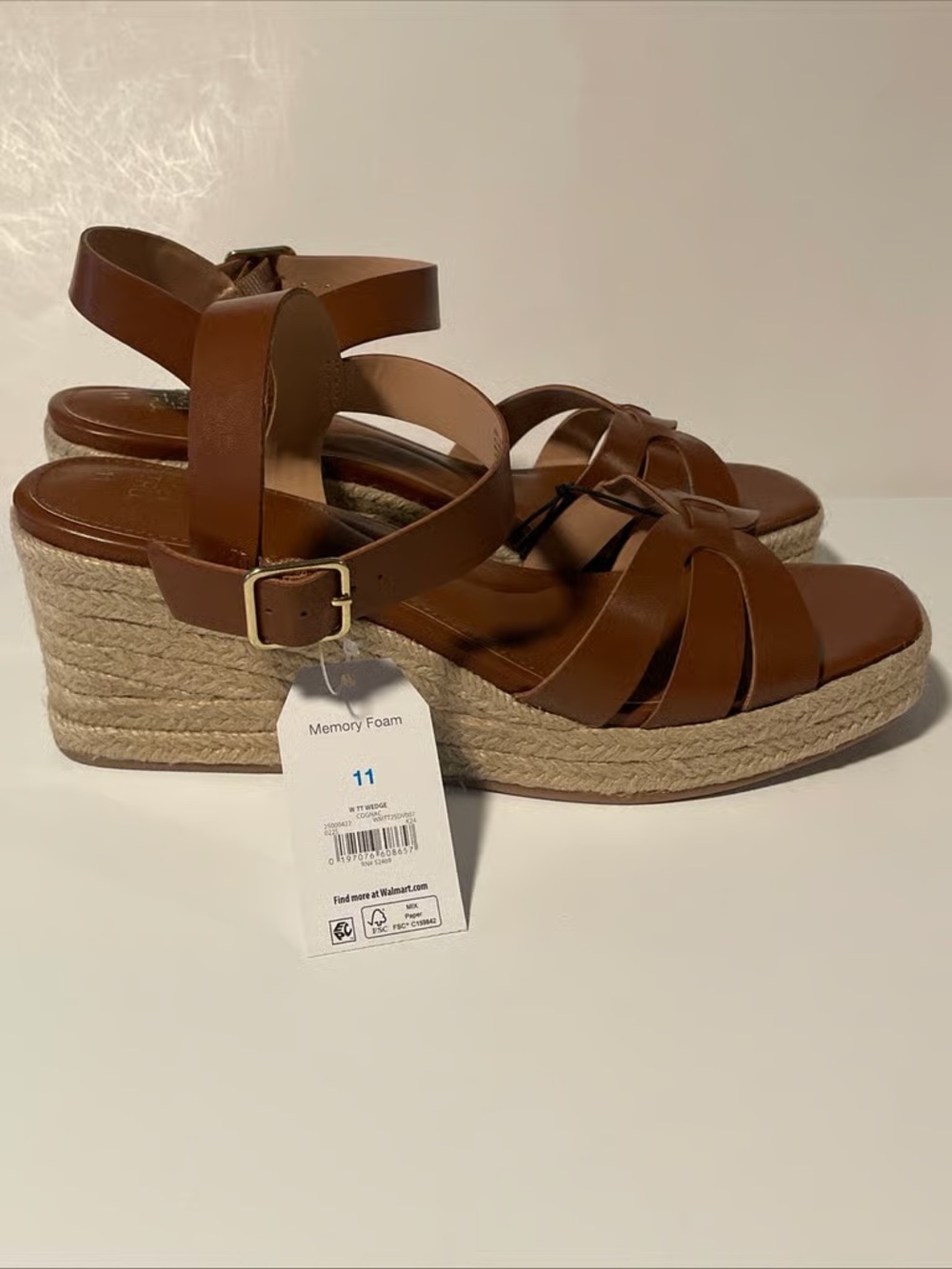 Time and Tru Brown Espadrille Wedge Sandals with Ankle Buckle